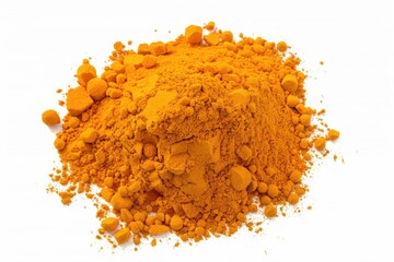 Wall Mural - A close-up image of a large pile of bright yellow tumeric powder on a white surface