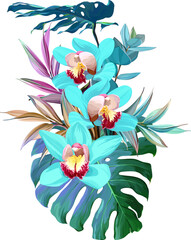 Wall Mural - Bouquet of tropical flowers. Exotic, paradise flowers. Hawaiian bouquet