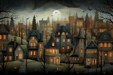 Wall Mural - Cityscape at night  orange window light illuminates graphite colored urban buildings