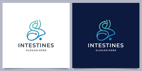 creative line abstract intestines logo design template on white and dark background.