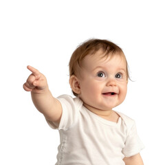 Lovey baby pointing to choose and press white background