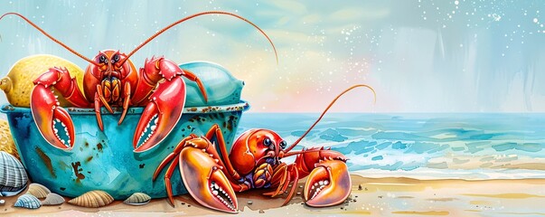 Lobsters on the Beach.