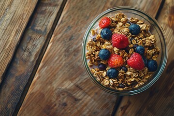 Wall Mural - A fluffy, round cake with fresh berries and fruits on top, placed in front of the white tablecloth, is photographed from above.