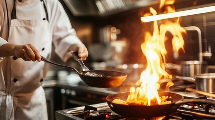 Chef cooking delicious food in a kitchen