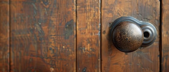 Wall Mural -  Close-up of a wooden door with a knob on the front and a handle on its reverse side