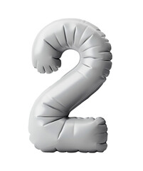 AI generated photo with inflatable light gray color number 2. Minimalistic balloon isolated on a transparent background