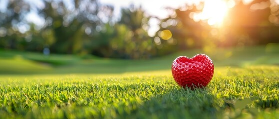 Canvas Print -  A heart-shaped object sits amidst a lush field of grass Sunlight filters through the trees in the background