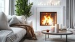© ASA Creative - cozy living room interior, scandinavian interior with wooden table and fireplace
