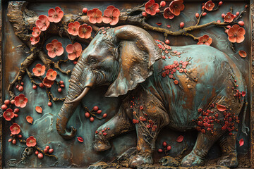 a 3d bas-relief elephant. Generative AI