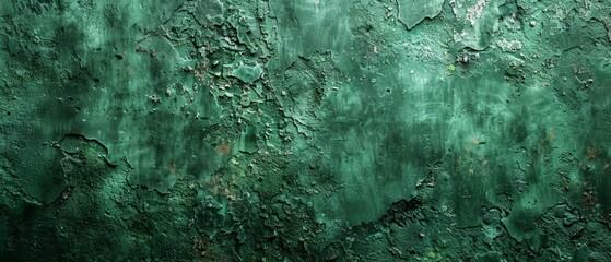 Wall Mural -  A tight shot of a green wall with copious amounts of paint peeling from its edges and surface