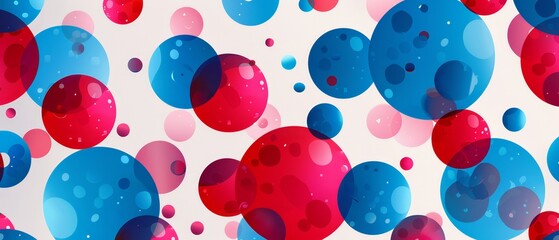Wall Mural -  Red, white, and blue balloons drift upward, adorned with water droplets at their tips