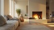 © ASA Creative - cozy living room interior, scandinavian interior with wooden table and fireplace