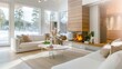 © ASA Creative - cozy living room interior, scandinavian interior with wooden table and fireplace
