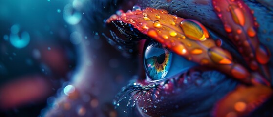 Wall Mural -  A tight shot of an eye, adorned with tears on its iris