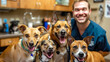 © GoodandEvil - Veterinarian in clinic smiling with dogs near by