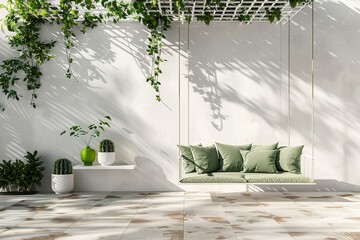 Wall Mural - design wall furniture modern home interior wood room apartment architecture living background floor sofa 3d white light house green style decor plant concept