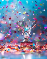 Wall Mural - https://s.mj.run/2i-8s2egtr8 leadership excellence trophy and confetti a crystal leadership excellen
