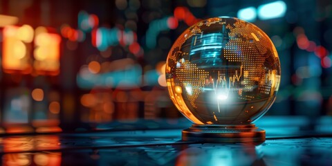 Wall Mural - conceptual image of a crystal ball with cryptocurrency market predictions and digital graphs inside,