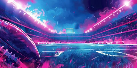 Wall Mural - background illustration for an american football match, colors blue and fuchsia
