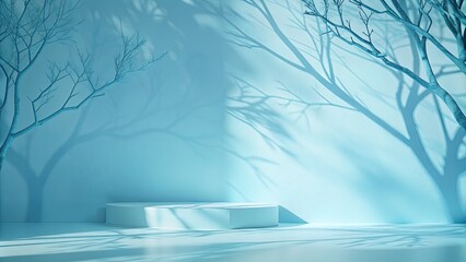 Canvas Print - Minimalist blue and white abstract background with trees.