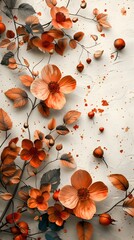 Poster - Customizable Autumn Floral Stationery with Metallic Accents on Neutral Background