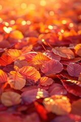 Canvas Print - Multicolored Autumn Leaves Carpeting the Lush Forest Floor in Warm,Glowing Lighting