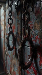 Wall Mural - Rusted Meat Hooks and Blood-Spattered Walls in Dilapidated Slaughterhouse