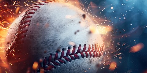 Wall Mural - Baseball sport promotion background, fire and smoke motion, sparks overlay, intense, simple, professional