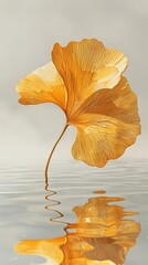 Canvas Print - Vibrant Ginkgo Leaf Floating in Tranquil Pond with Hazy Watercolor Aesthetic