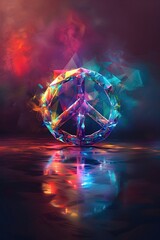 Sticker - Vibrant Prismatic Peace Symbol with Captivating Rainbow Gradient in Cinematic Photographic Style