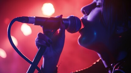 Wall Mural - Energetic Live Music Performance with Passionate Singer on Stage and Vibrant Lighting