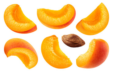 Wall Mural - set of apricot slices isolated on a transparent background, from different angles.