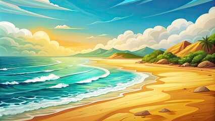 Sticker - Golden sandy beach with turquoise waves.