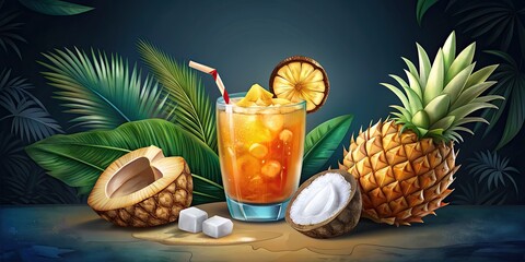 Poster - Refreshing tropical drink with pineapple.