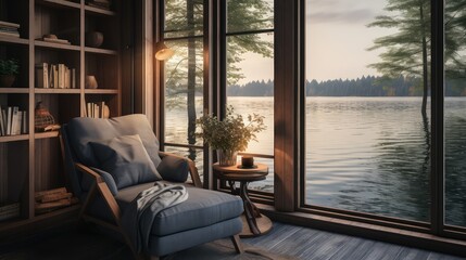 Poster - table lake house interior