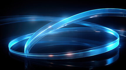 Canvas Print - Abstract blue neon light trails and digital waves on dark background for tech and business design themes.