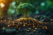 © N Joy Art  - Tree with its roots transforming into digital cables, connecting network green technologies, this image symbolizes synergy between nature, technology, sustainable solutions combat climate change.