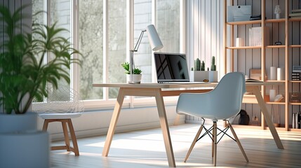 Sticker - desk blurred home interior 3d render