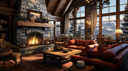 Canvas Print - cozy mountain home interior