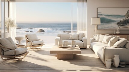 Wall Mural - ocean blurred coastal home interior