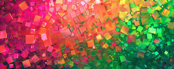 A mosaic pixel background with bright neon colors like pink, green, and orange. The vibrant and fluorescent pixels create a lively and eye-catching design.