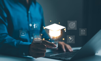 e-learning graduate certificate program concept. a person with a light bulb symbolizing elearning, w