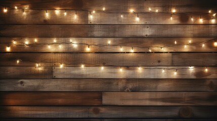 Canvas Print - rustic christmas lights wood background