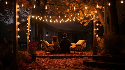 Wall Mural - backyard pumpkin lights