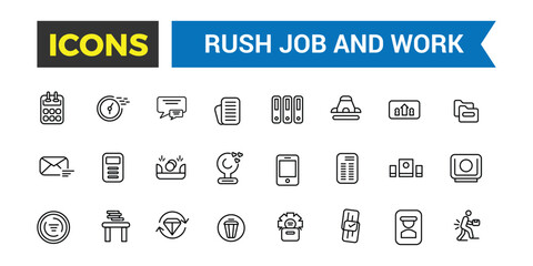 Wall Mural - rush job and work icons collection. outline icons pack. editable vector icon set and illustration fo