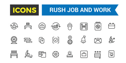 Wall Mural - rush job and work icons collection. outline icons pack. editable vector icon set and illustration fo