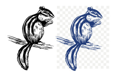 Wall Mural - chipmunk sketch, hand drawn, vector illustration, black outline
