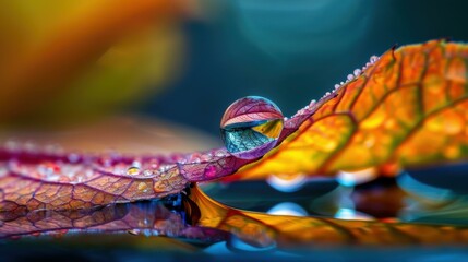 Canvas Print - Raindrops on a leaf. AI.