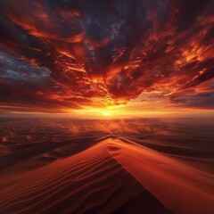 Poster - A beautiful sunset over a vast desert landscape. AI.