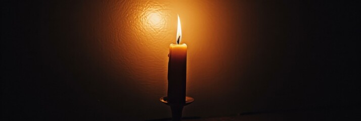 Poster - A single candle burning in the dark. AI.